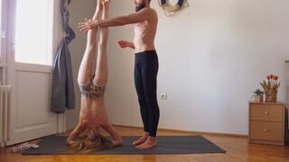 Workout yoga exercise together for the first time - porn video